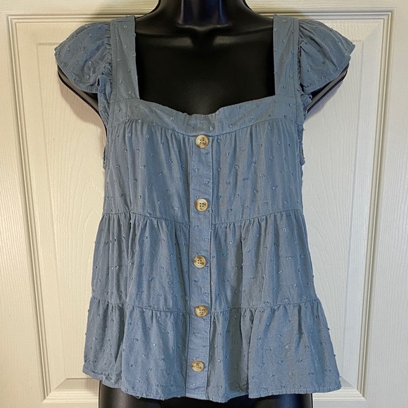 Mine Blue Button-Front Blouse - Picture 1 of 7